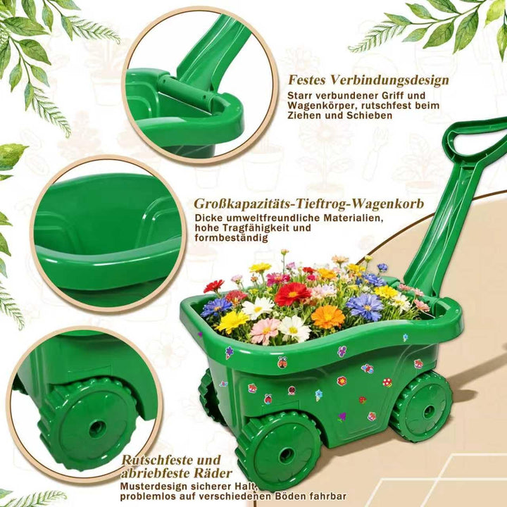 Schubkarre für Kinder, 13 Gartenwerkzeug Set für Kinder, Gartenset mit Schubkarre Kind, Kinderschubk