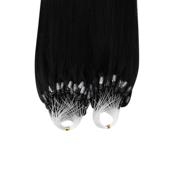 Ugeat Microring Extensions Echthaar Kurz 35 cm Schwarz Glatt Remy Haarverlängerung Microring Schwarz