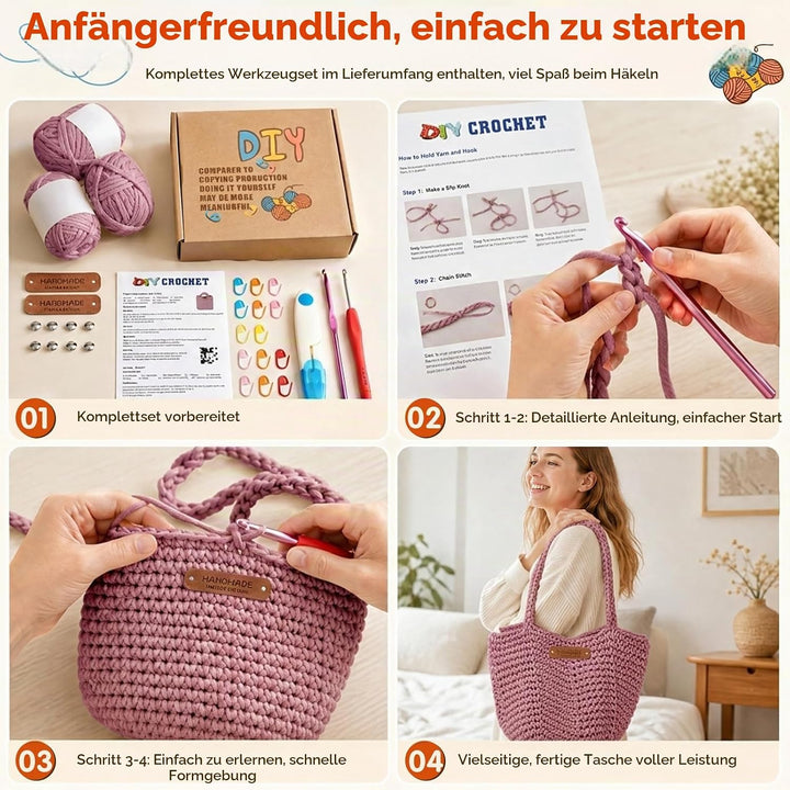 CEWROM Häkelset für Anfänger Rosa, Rosa