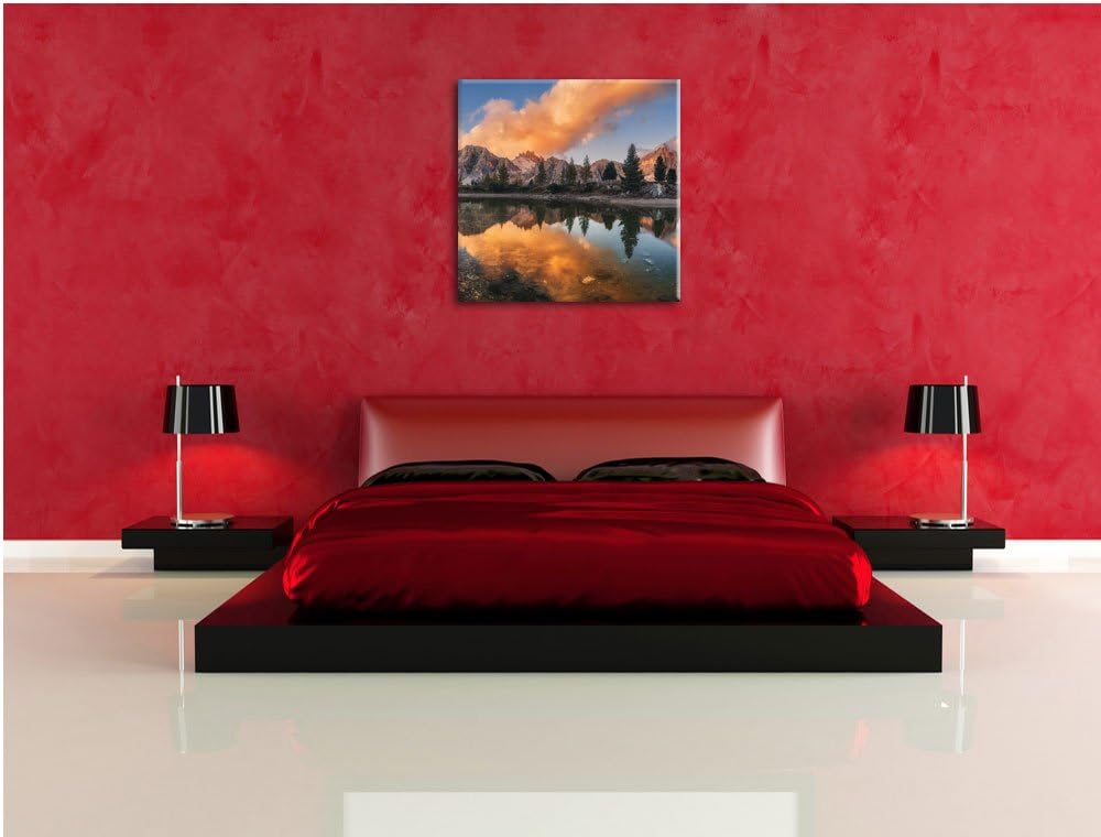 Pixxprint Bunte Dolomiten am See Limides, Format: 70x70 auf Leinwand, 70x70