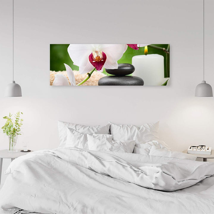 Leinwandbild XXL Orchidee Wandbild Kunst Zen Weiss 150x50 cm Leinwandbild 150x50 cm Weiss_b, Leinwan