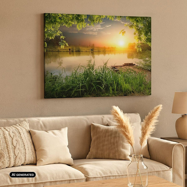 ARTTOR Bilder auf Leinwand 100x70cm Leinwandbild mit Rahmen Brücke See Gross Wanddeko Bild Schlafzim