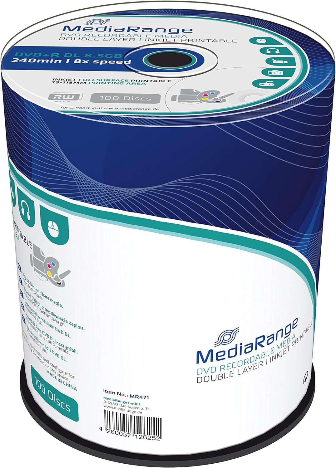 MediaRange DVD+R Double Layer 8.5Gb|240Min 8-fache Schreibgeschwindigkeit, vollflächig bedruckbar, 1