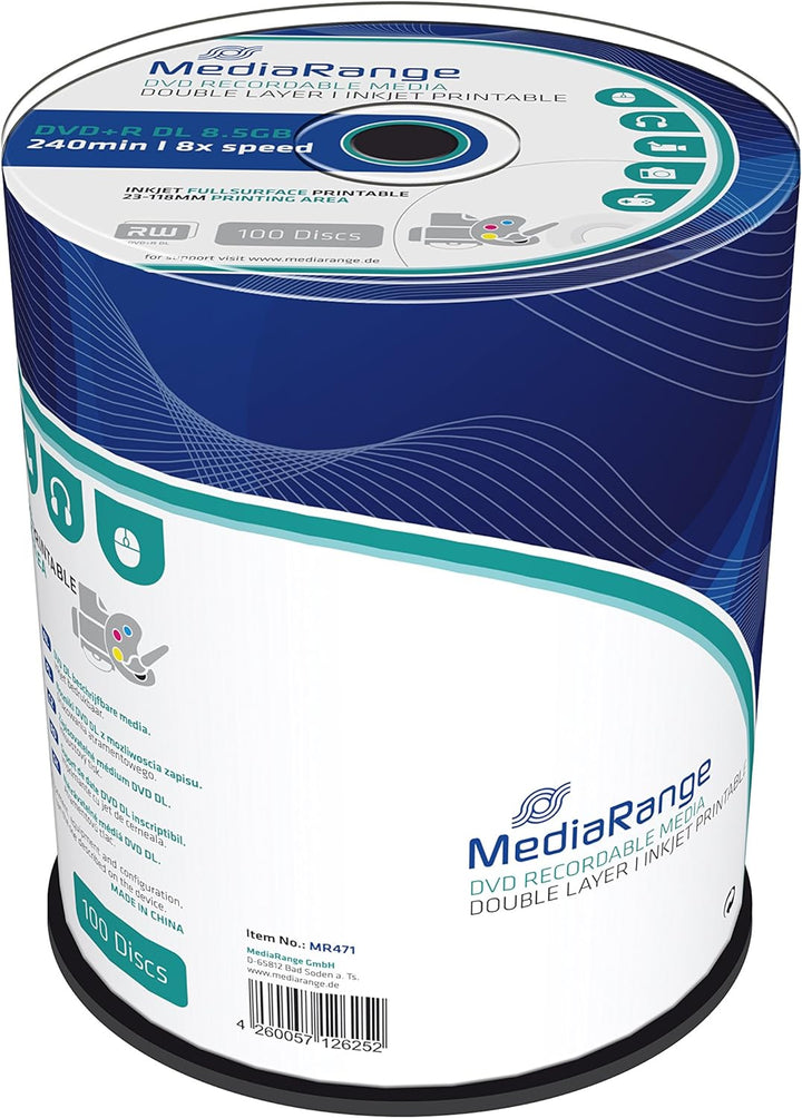 MediaRange DVD+R Double Layer 8.5Gb|240Min 8-fache Schreibgeschwindigkeit, vollflächig bedruckbar, 1
