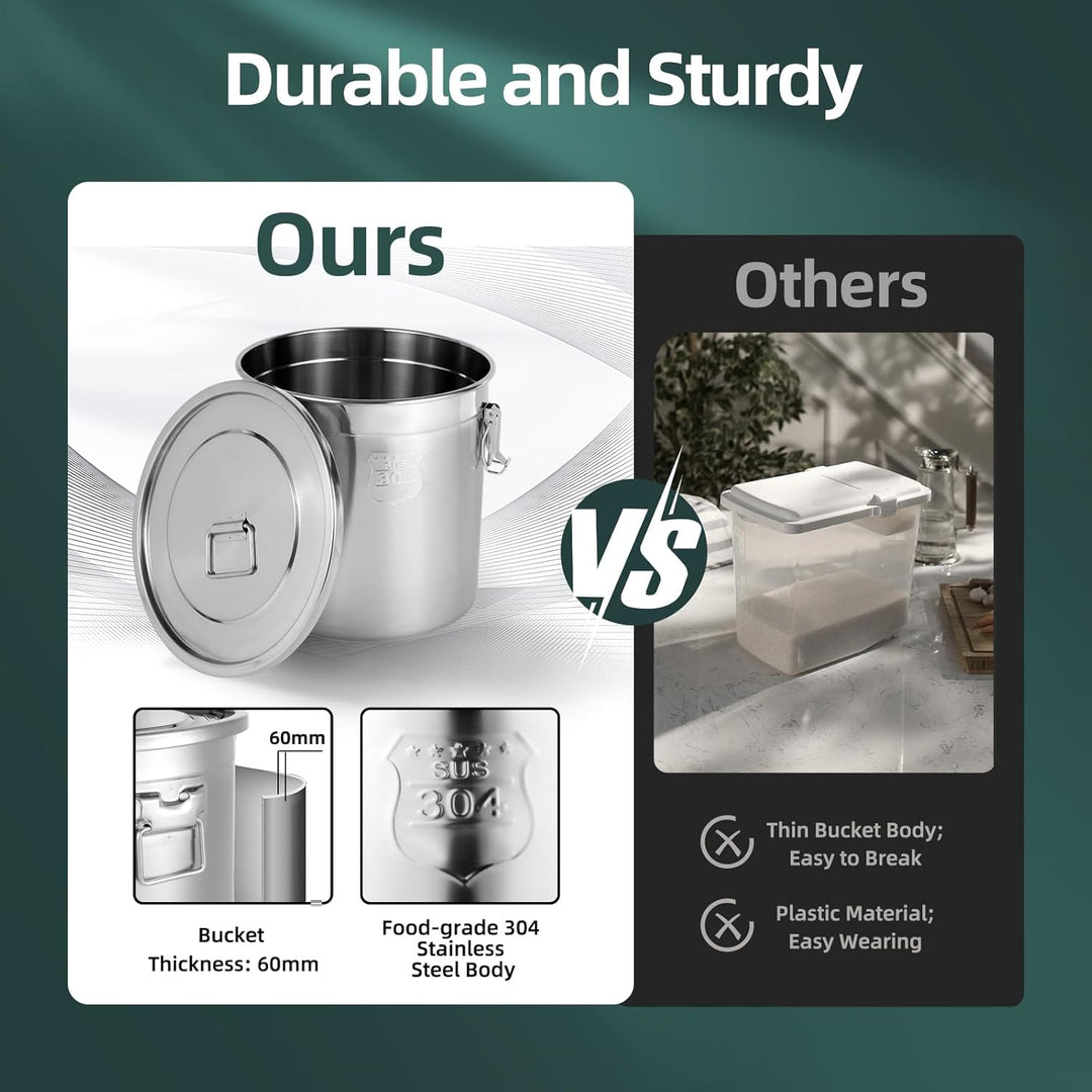 21L Edelstahl Getreidebehälter, Reis Edelstahlspender mit Deckel Küche Aufbewahrungseimer Vorratsdos