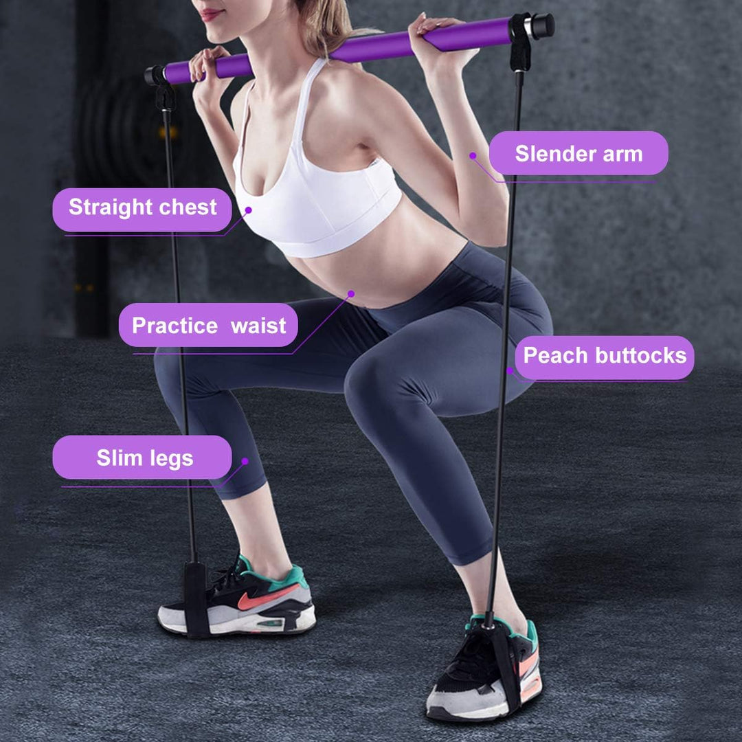 Surplex Pilates Bar Kit mit Widerstandsband, Bodybuilding Yoga Pilates Stick mit Fussschlaufe, Ideal