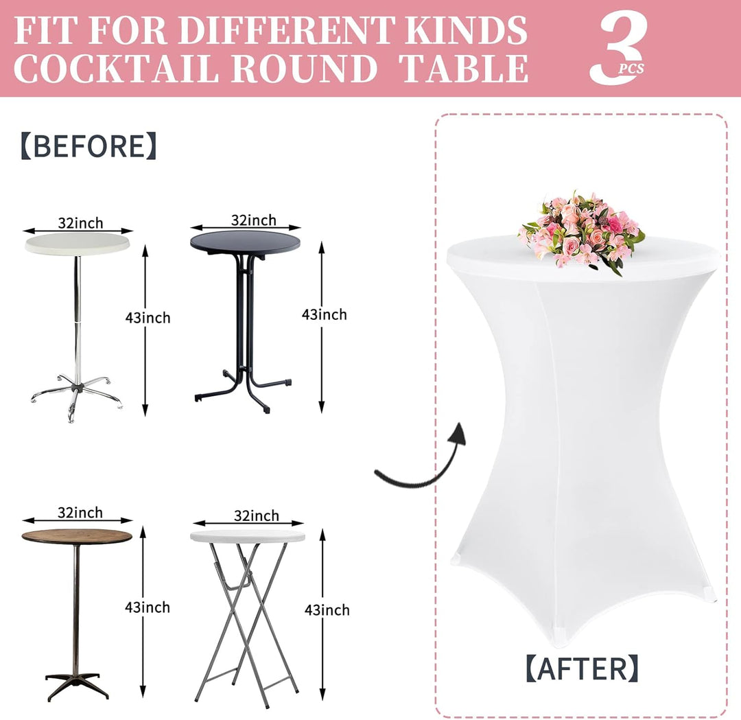 3 Stück Weiss Stehtisch Hussen Stehtische, Stehtischhusse für Ø 80-85 cm Stehtische und Bistrotische