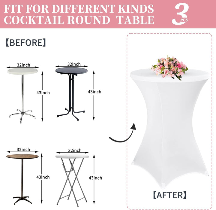 3 Stück Weiss Stehtisch Hussen Stehtische, Stehtischhusse für Ø 80-85 cm Stehtische und Bistrotische