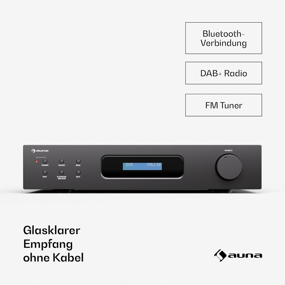 Auna Art22 Verstärker HiFi Stereo Mit Bluetooth &amp; DAB+ Radio – 2x60 W, Optische &amp; Koaxiale Eingänge,