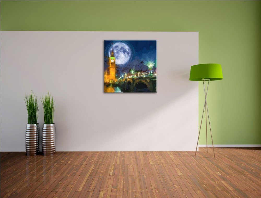 Pixxprint Big Ben vor dem Mond in London, Format: 70x70 auf Leinwand, 70x70