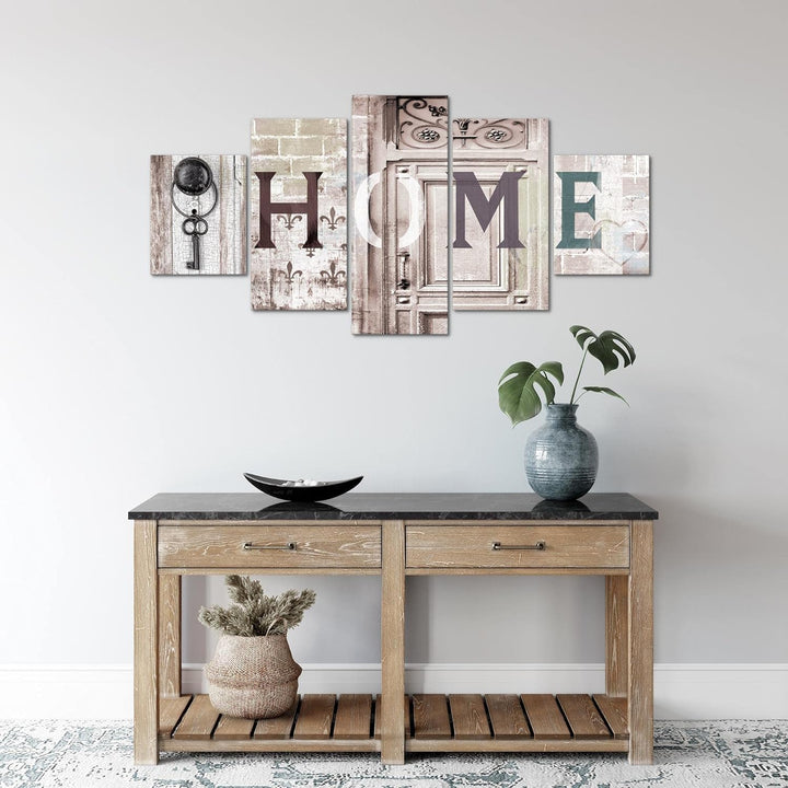 Runa Art Wandbilder Home Vintage 5 Teilig Bild auf Vlies Leinwand Deko Wohnzimmer Mit Spruch Beige B