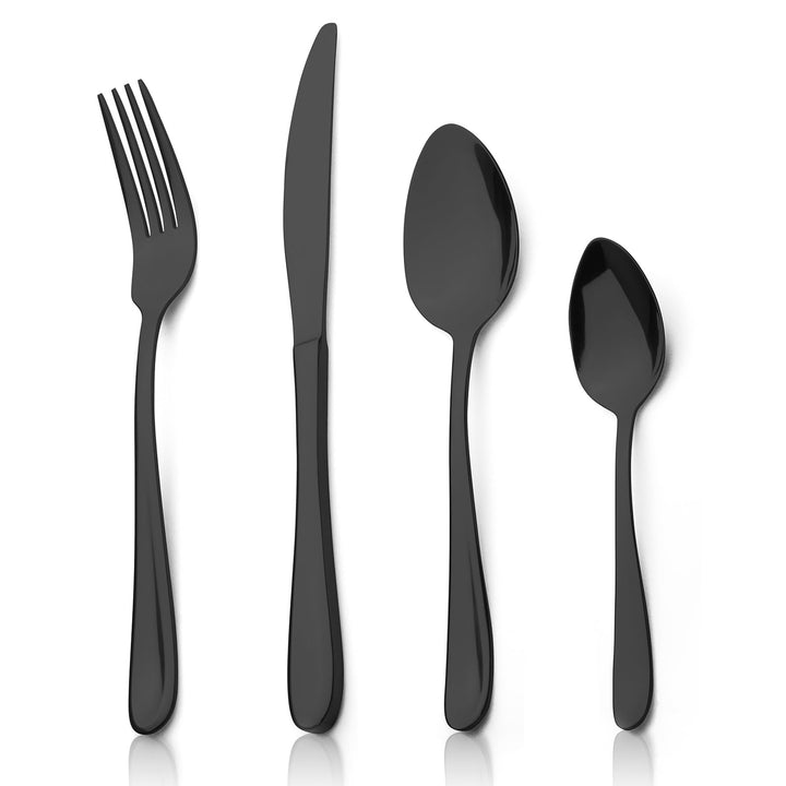Alata Grand Edelstahl Poliert Schwarz Besteck Set 8 Personen, Essbesteck 32 teilig, Glänzend, Spülma