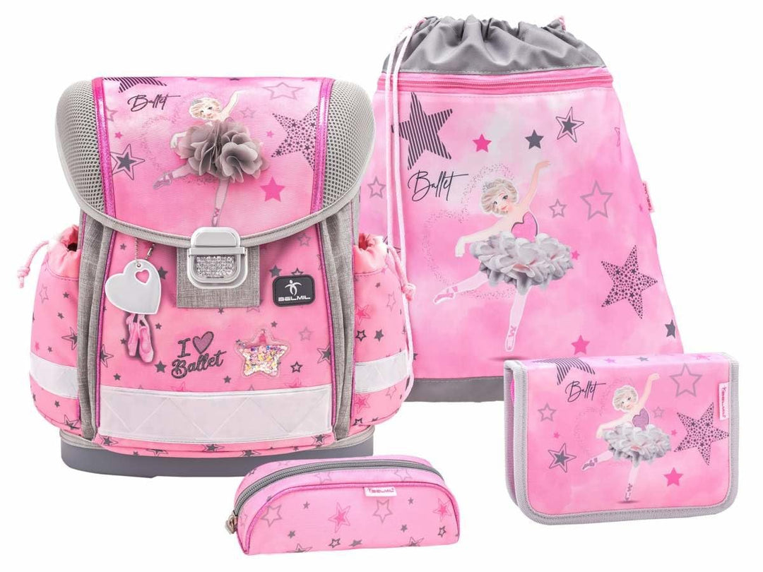 Belmil Schulranzen Set 403-13/AG/S/R 5 - teilig ergonomischer Schulranzen Set mit Regenschutz 1. kla