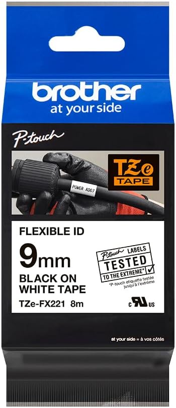 Brother Original P-touch Schriftband TZE-FX221 9 mm, schwarz auf weiss (u.a. für Brother P-touch PT-
