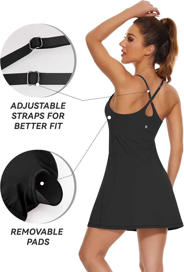 Desol Damen-Tenniskleid, Golf-Trainingskleid mit integrierten BH- und Shorts-Taschen, sportliche Tra