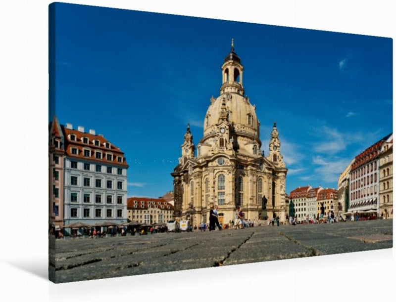 Premium Textil-Leinwand 90 x 60 cm Quer-Format Frauenkirche Dresden | Wandbild, HD-Bild auf Keilrahm