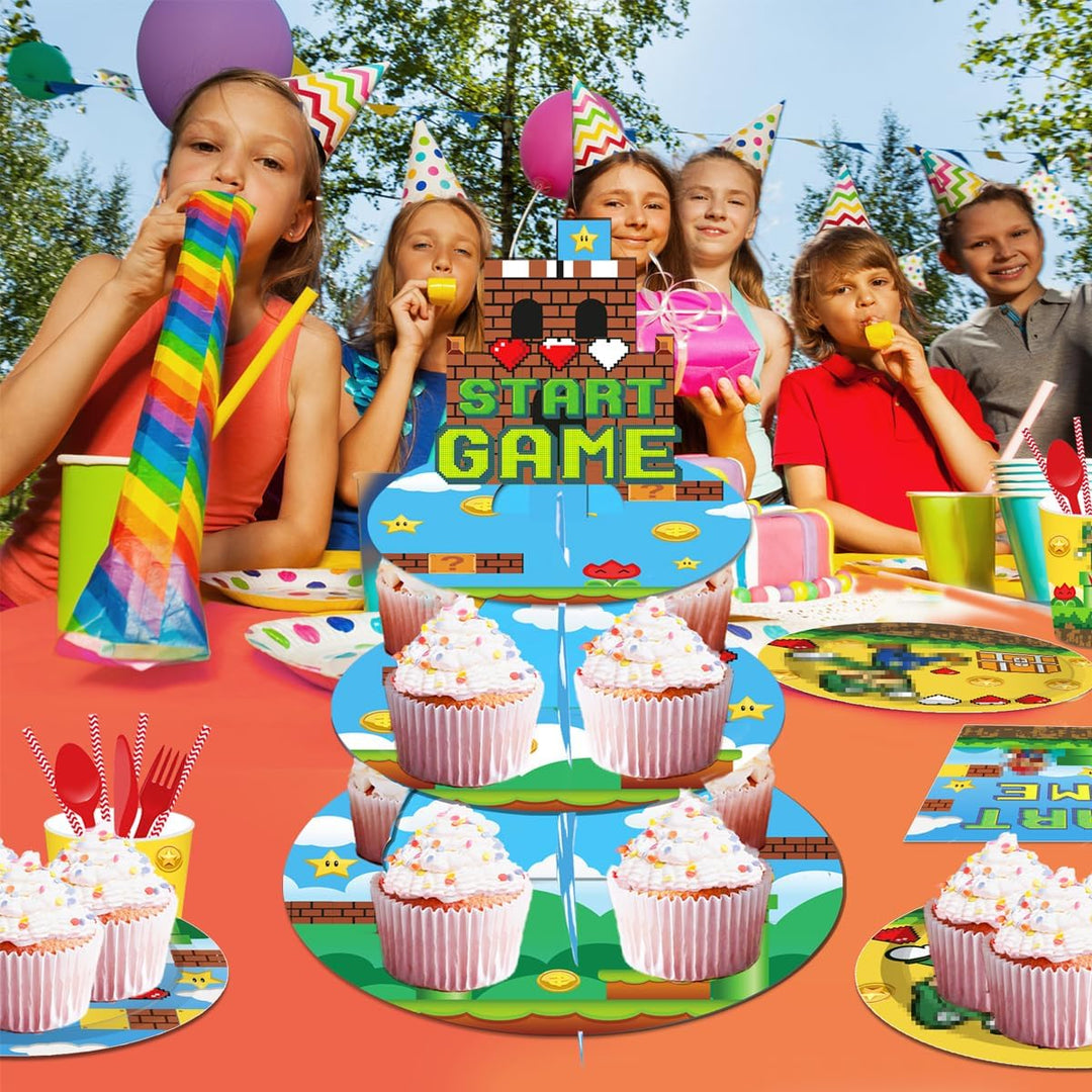 Superbrüder Cupcake Ständer, 3 stöckiger Dessertturm, Junge Geburtstag Party Dekoration, Spielthema