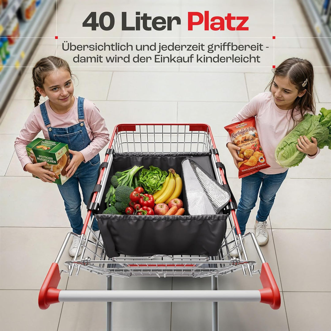 achilles Easy-Cooler Alu, Faltbare Einkaufswagentasche mit Kühlfach, Einkaufstasche passend für alle