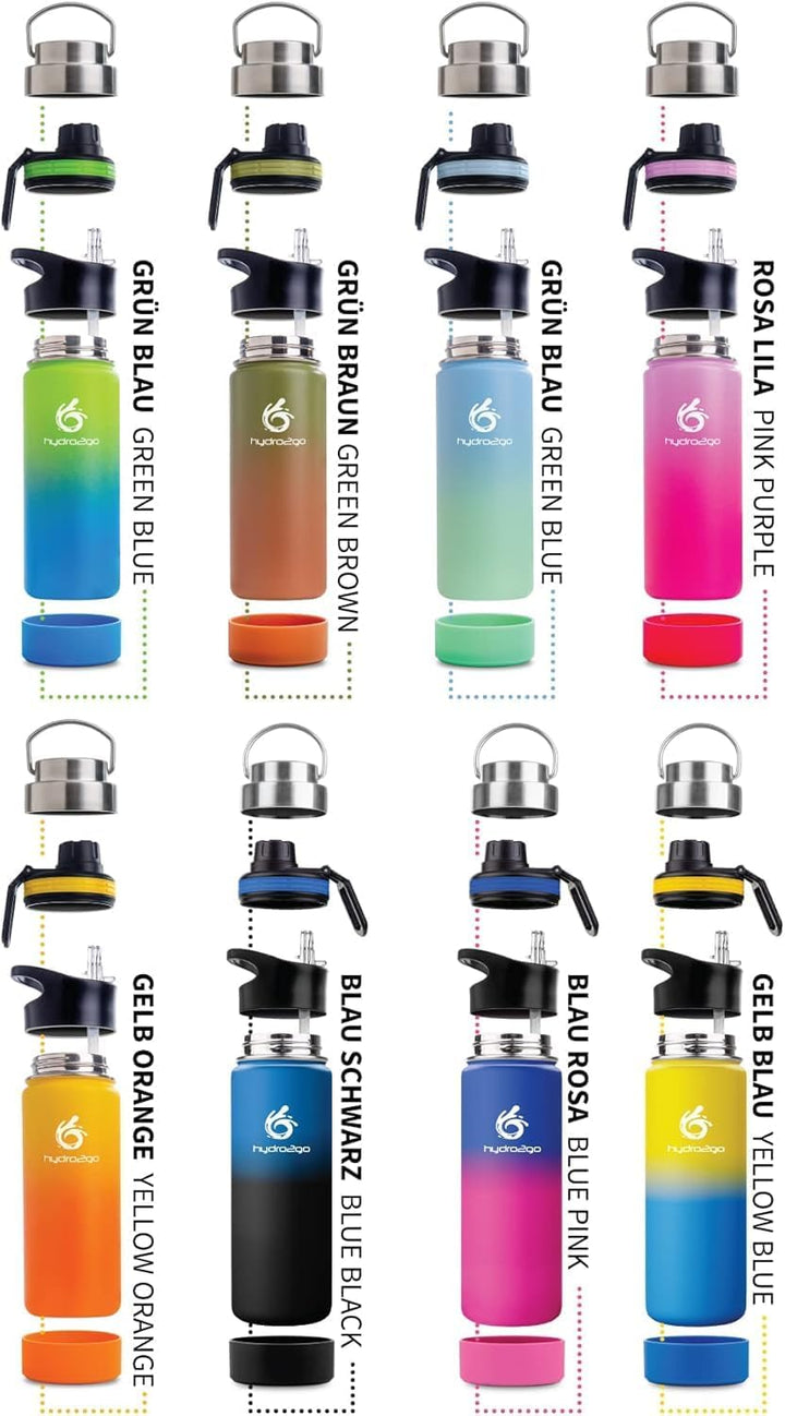 hydro2go ® Trinkflasche aus Edelstahl 500 ml / 0.5 Liter - für Kinder, Schule, Sport, Fitness & Outd