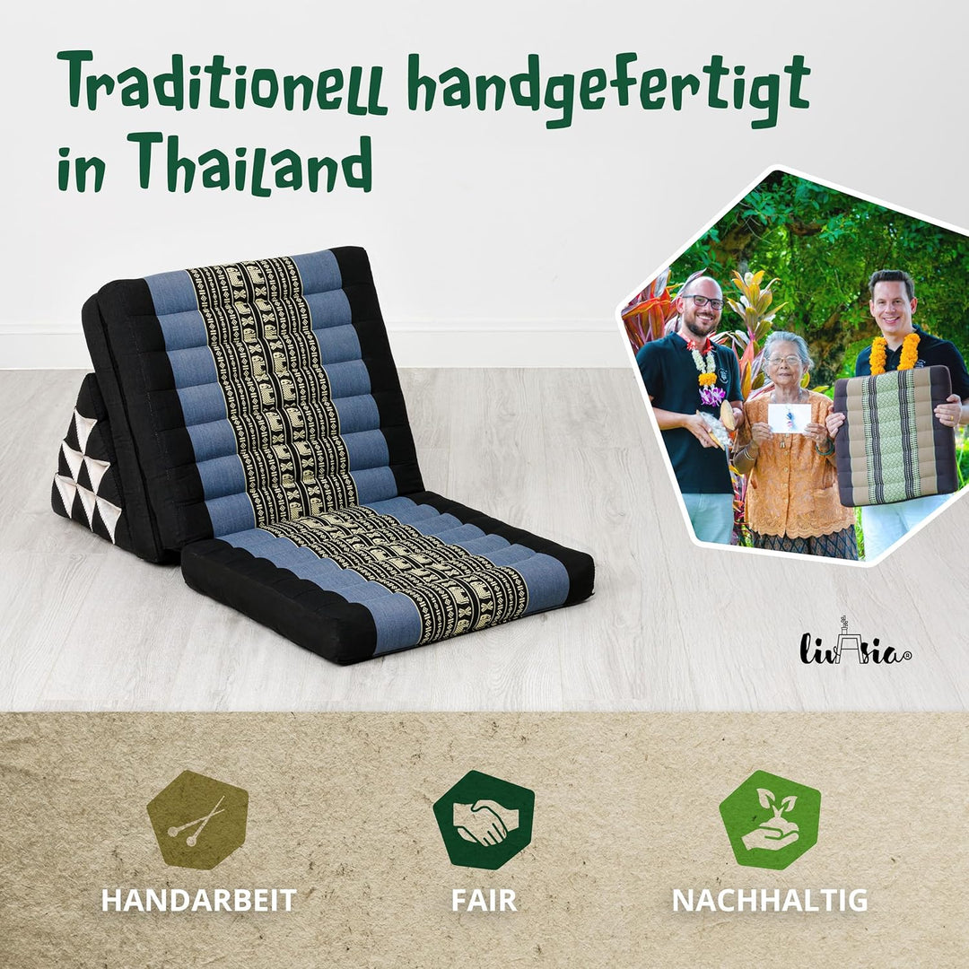 livasia Thaikissen mit 3 Auflagen, Dreieckskissen mit Klappmatratze, Keilkissen Kapok, Rückenkissen