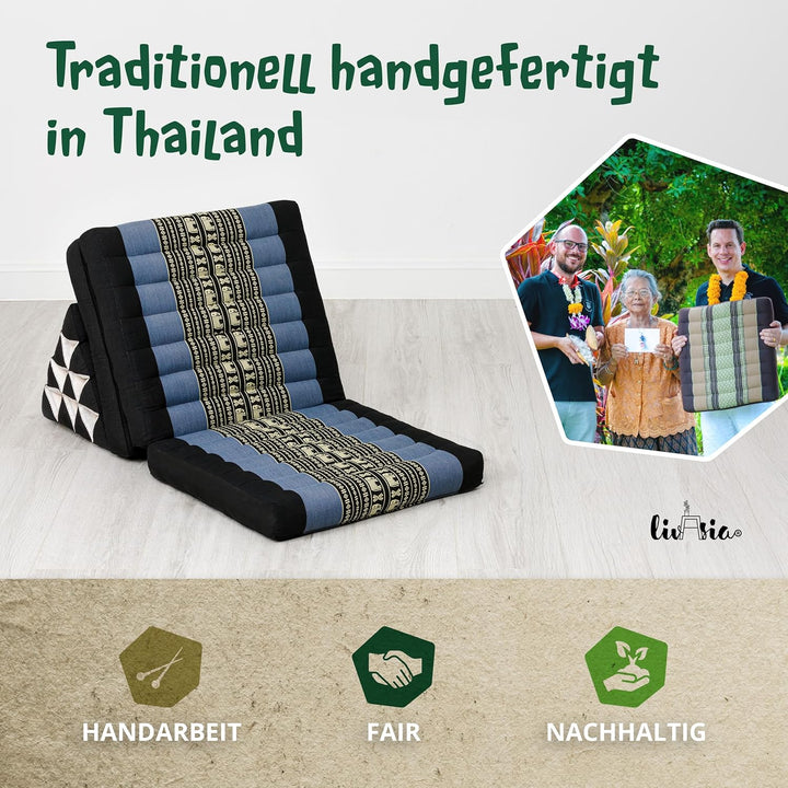 livasia Thaikissen mit 3 Auflagen, Dreieckskissen mit Klappmatratze, Keilkissen Kapok, Rückenkissen