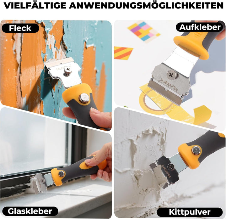 MulWark Profi-Schaber-Set mit 2 Teleskop-Griffen & 12 Klingen | Heavy-Duty Glas- und Farbschaber für