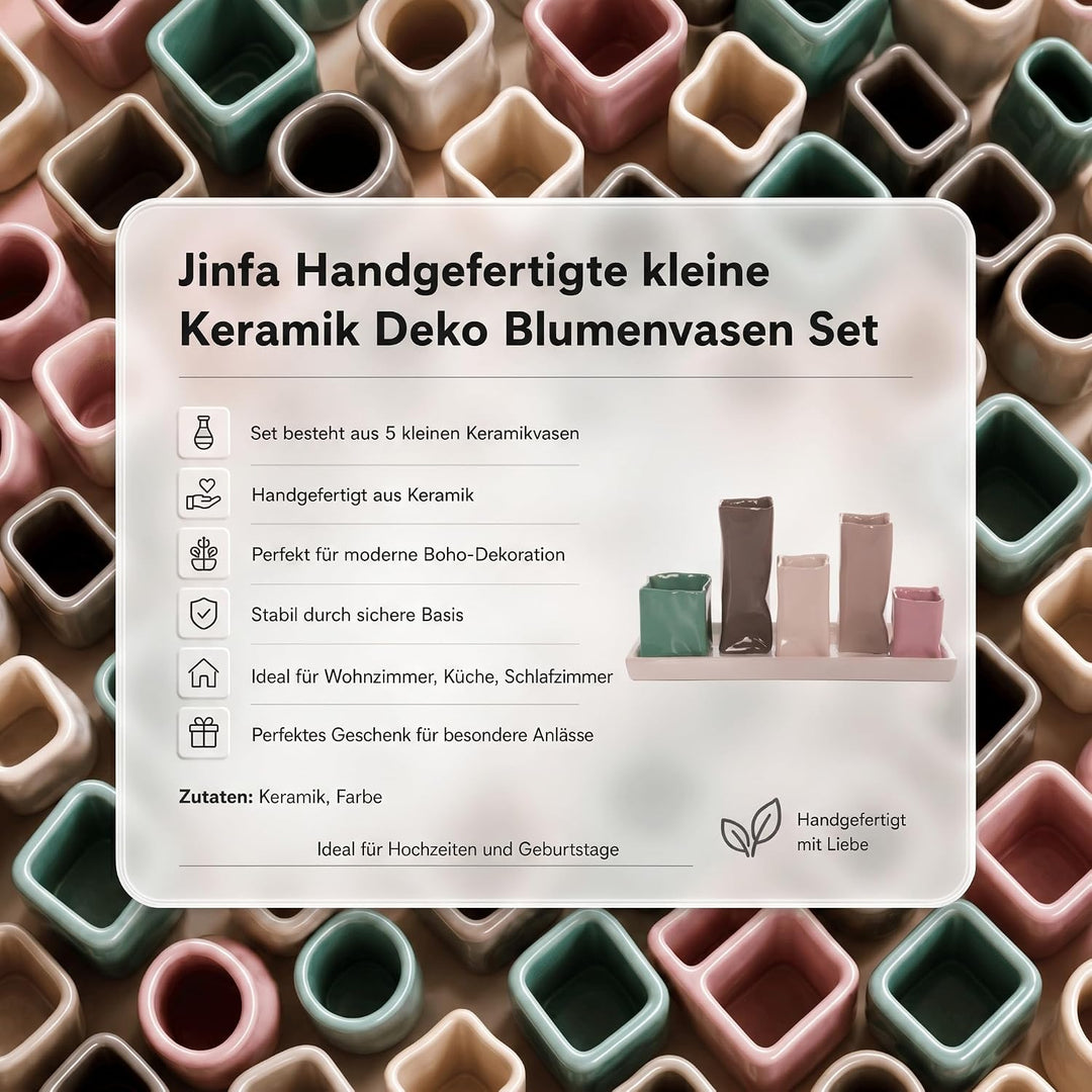 Jinfa Handgefertigte kleine Keramik Deko Blumenvasen Set aus 5 Vasen in bunt 5 Vasen Bunt, 5 Vasen B