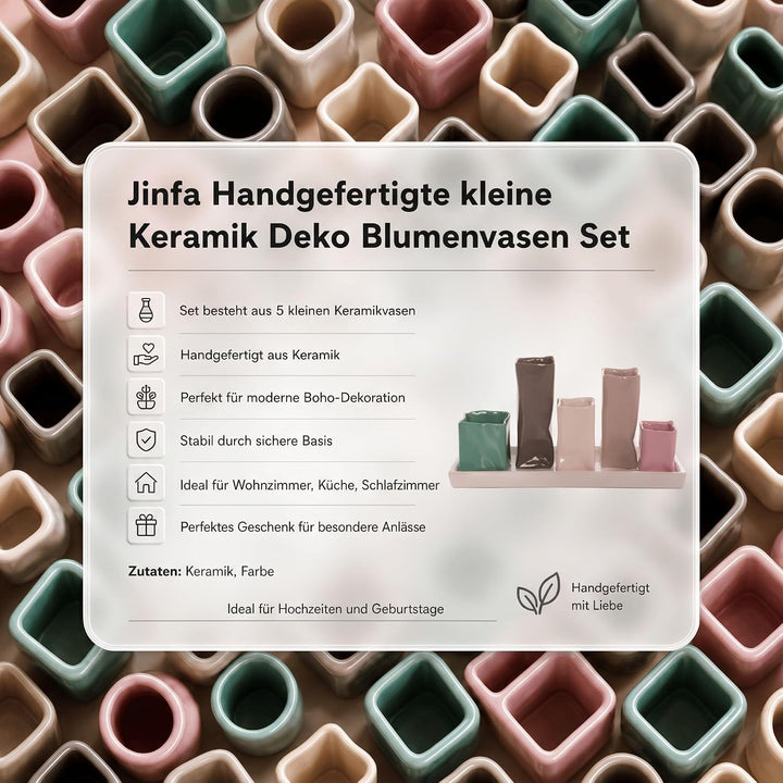 Jinfa Handgefertigte kleine Keramik Deko Blumenvasen Set aus 5 Vasen in bunt 5 Vasen Bunt, 5 Vasen B