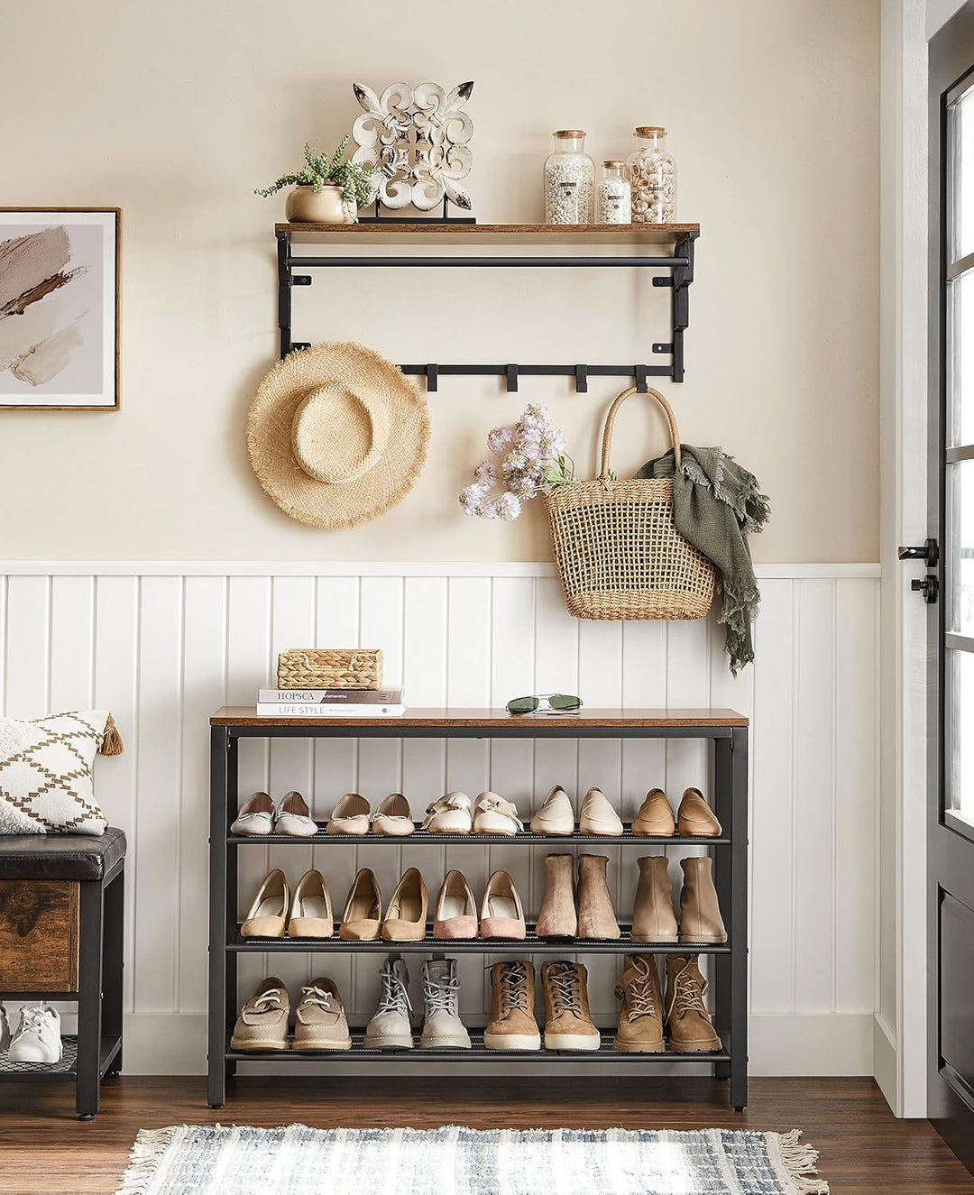 VASAGLE Schuhregal, Schuhablage, 100 x 30 x 72 cm, Schuh-Organizer mit 4 engmaschigen Gitterablagen,