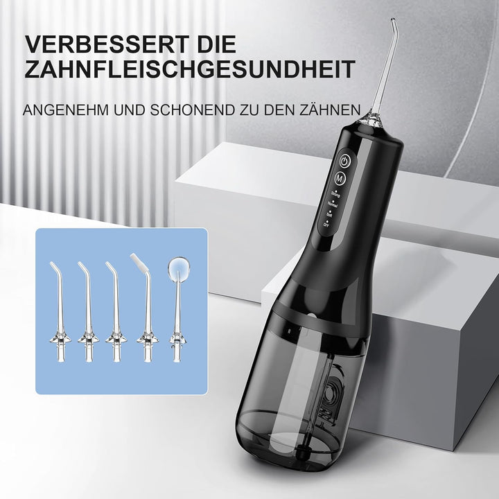 Munddusche Testsieger 2026, 300ML Wassertank IPX7 Wasserdicht, 5 Multifunktionale Jet-Tipps und 4 Mo