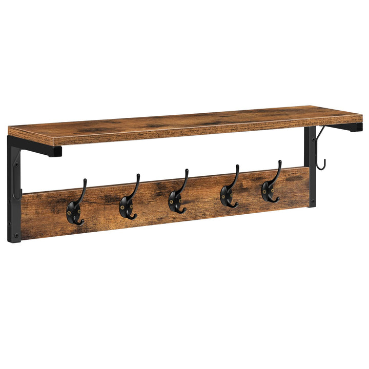 HOOBRO Wandgarderobe, Wandregal mit 7 Haken und Ablage, Hängeregal mit Garderobenleisten, Wandmontag