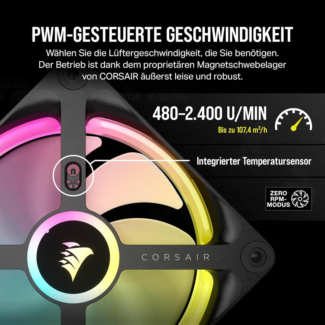 Corsair iCUE LINK QX120 RGB 120mm Magnetic Dome RGB Lüfter - Schwarz Nur Fans Einfach (120mm) Schwar