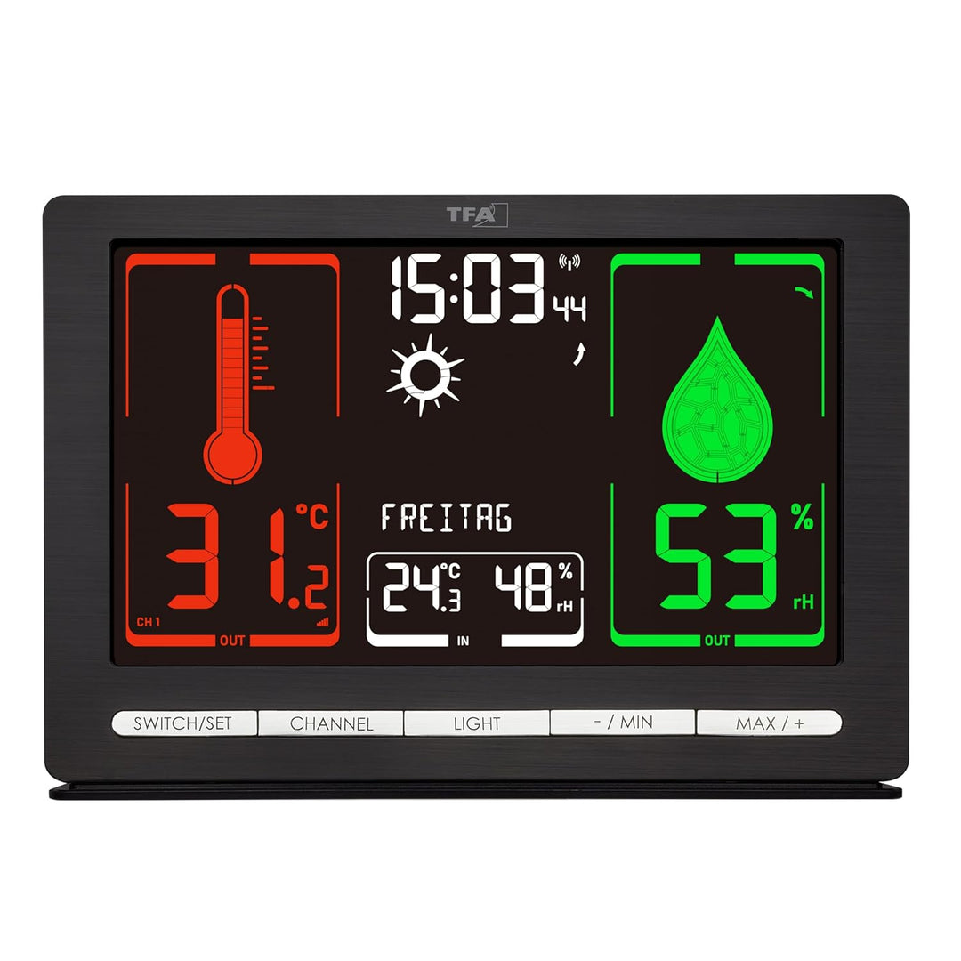 TFA Dostmann Digitale Funk Wetterstation METEOchrome, 35.1132, gut ablesbaren VA-Display, Wettervorh