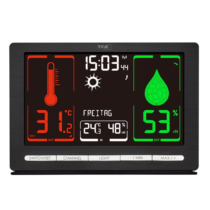TFA Dostmann Digitale Funk Wetterstation METEOchrome, 35.1132, gut ablesbaren VA-Display, Wettervorh