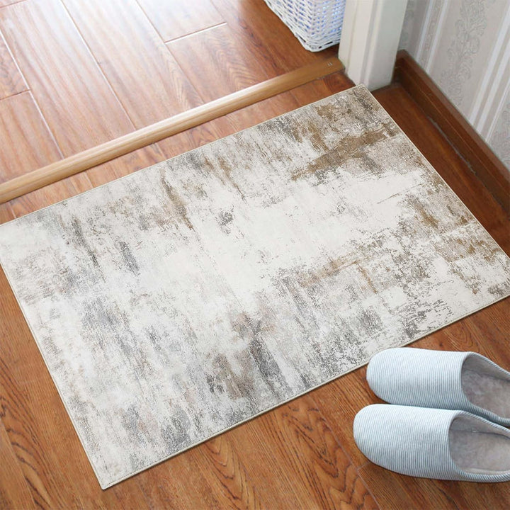 Famibay Teppich Wohnzimmer Schlafzimmer Beige Braun Teppich Waschbar Klein Modern Wohnzimmerteppich
