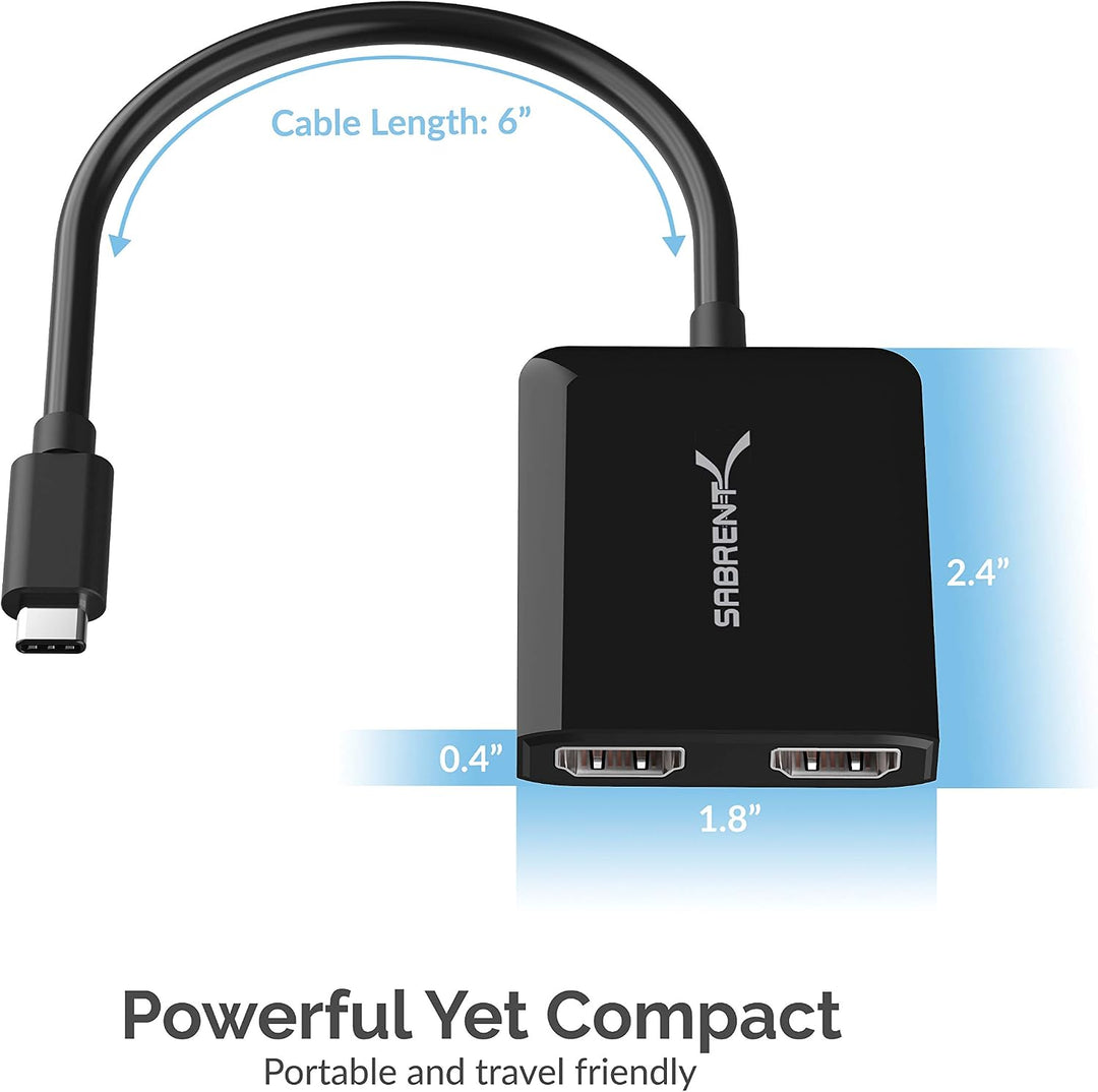 Sabrent USB C auf Dual-HDMI Adapter, HDMI Splitter, Type-C auf HDMI Monitorkonverter unterstützt 4K