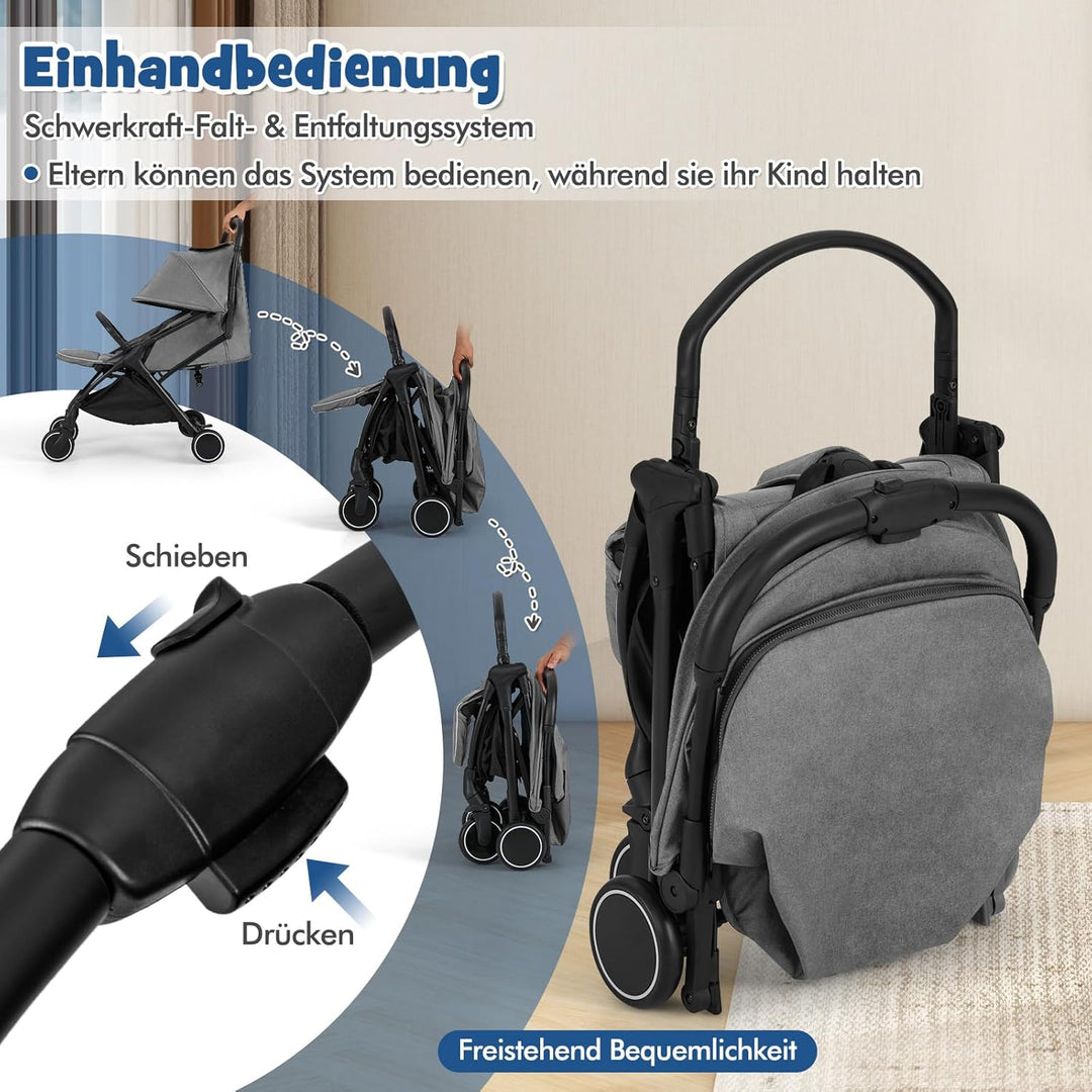COSTWAY Kinderwagen klappbar, Reisebuggy mit Liegefunktion, Kinderbuggy tragbar mit verstellbarer Rü