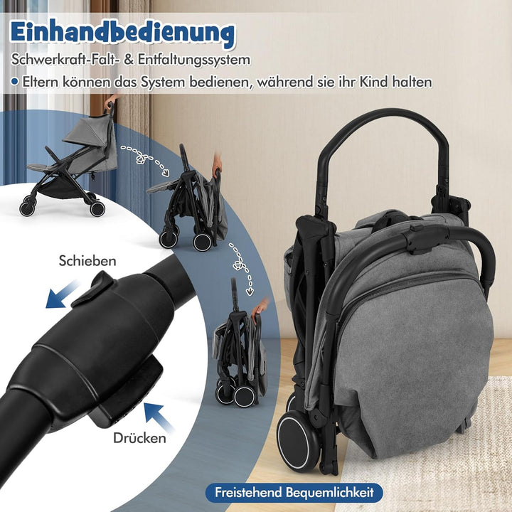 COSTWAY Kinderwagen klappbar, Reisebuggy mit Liegefunktion, Kinderbuggy tragbar mit verstellbarer Rü