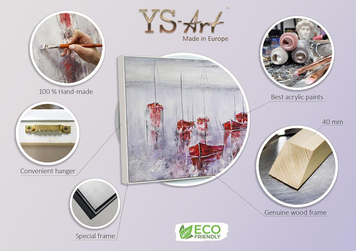 YS-Art Abstrakt Acryl Gemälde auf Leinwand handgemalt Stiller Hafen Wandbilder Wohnzimmer moderne Se