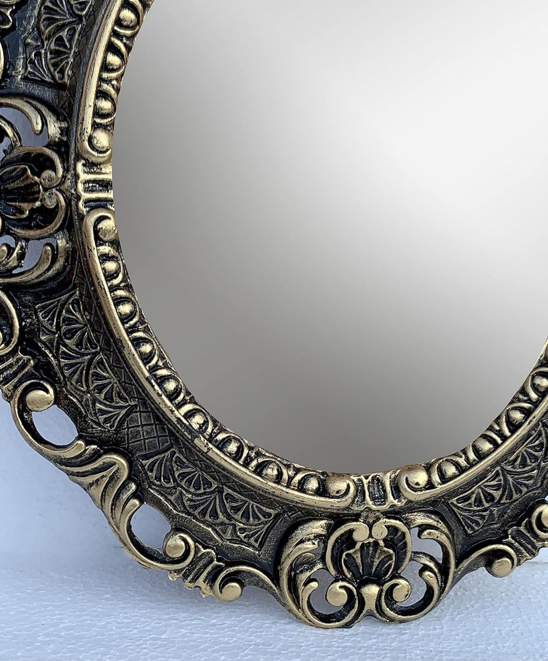 Dekorativer Barock Wandspiegel SCHWARZ Gold Completto Oval Spiegel Antik Spiegel Klassik Badspiegel