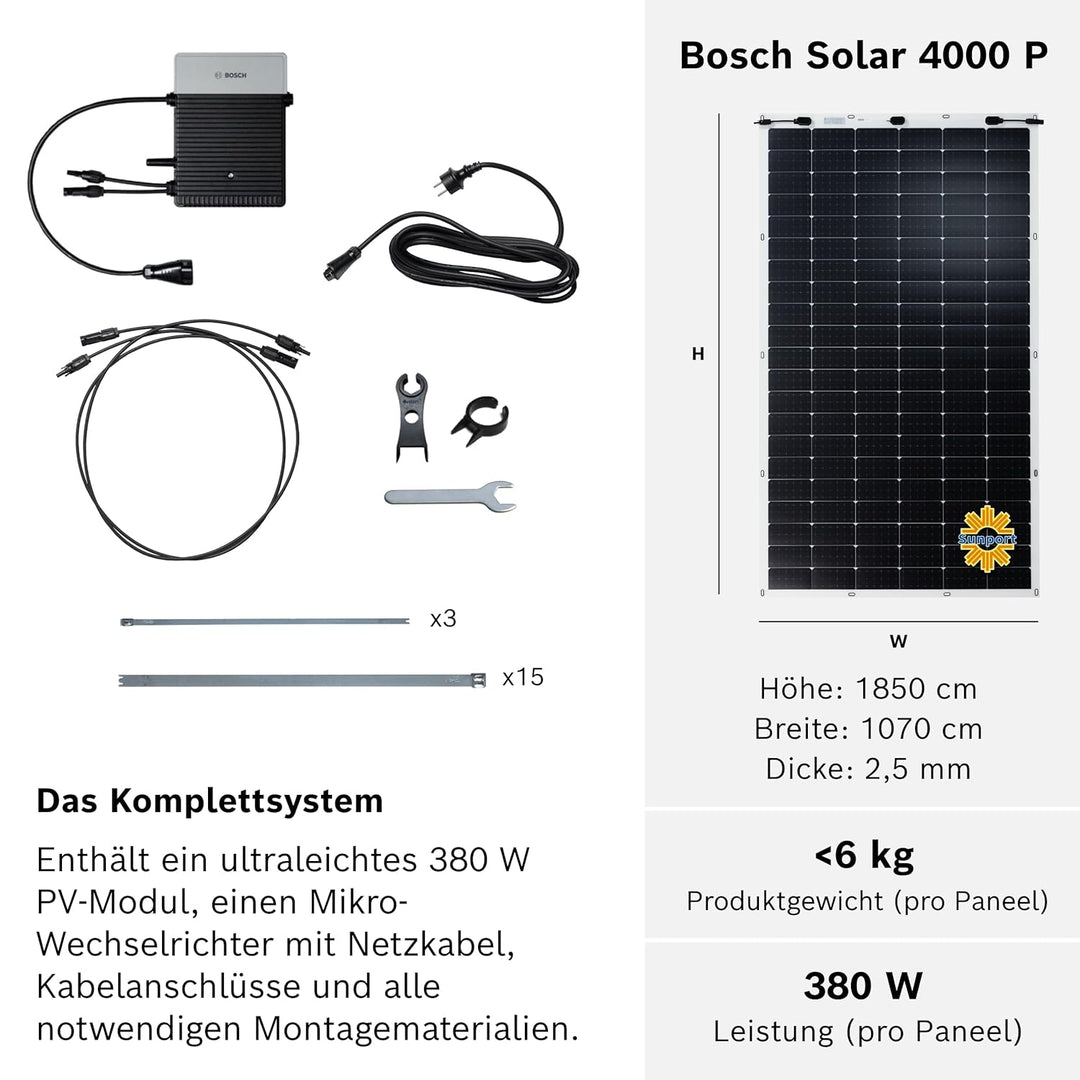 Bosch Solar 4000 P - 300 Watt Modulleistung Balkonkraftwerk mit Plug-and-Play - Ultraleichtes (, 300