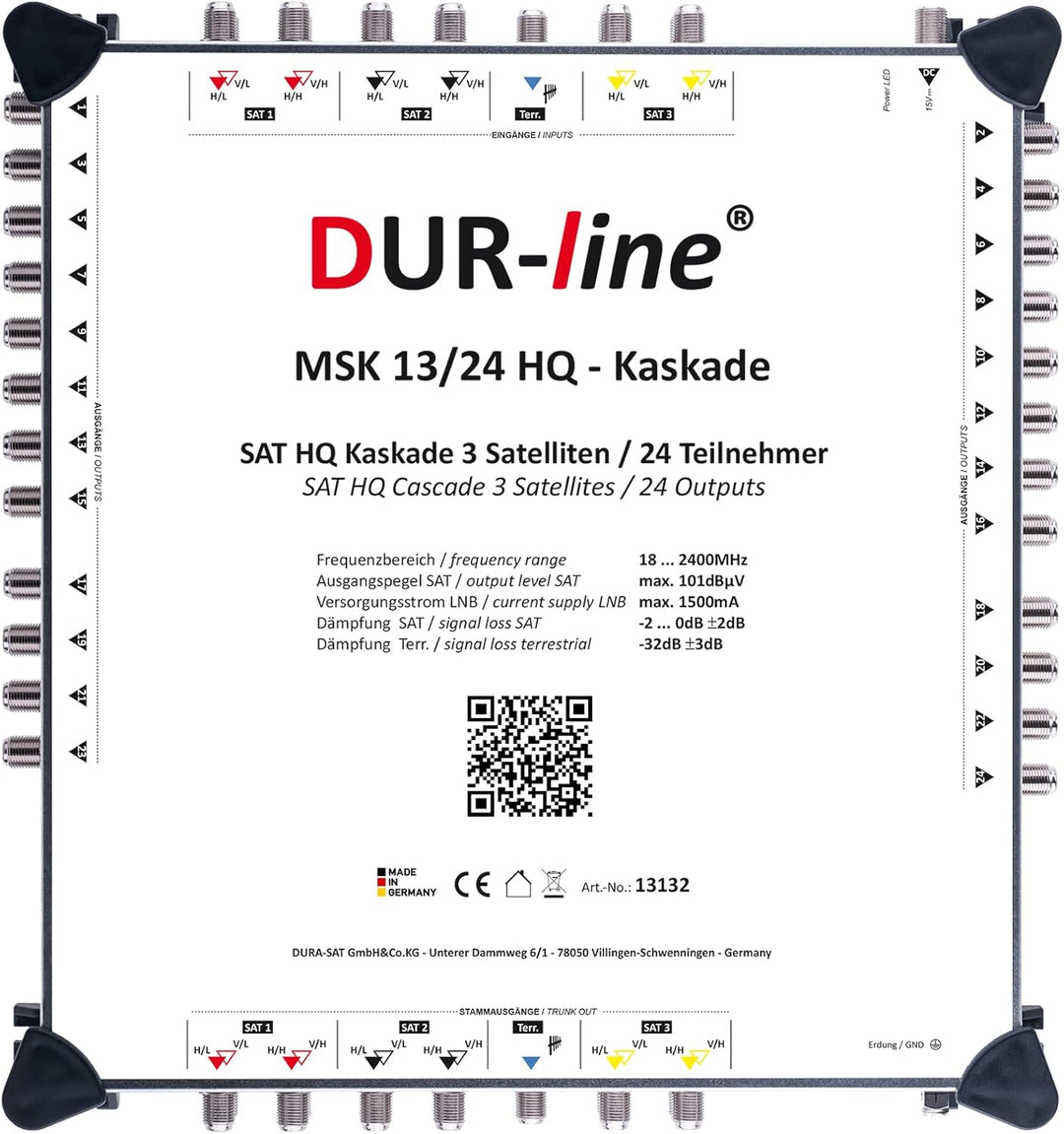 DUR-line MSK 13/24 HQ Multischalter-Kaskade - Für 3 Satelliten und 24 Teilnehmern/TV (erweiterbar) -