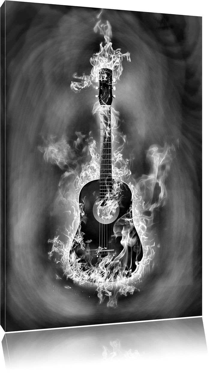 Pixxprint Brennende Gitarre, Heisse Flammen als Leinwandbild/Grösse: 100x70 cm/Wandbild/Kunstdruck/f