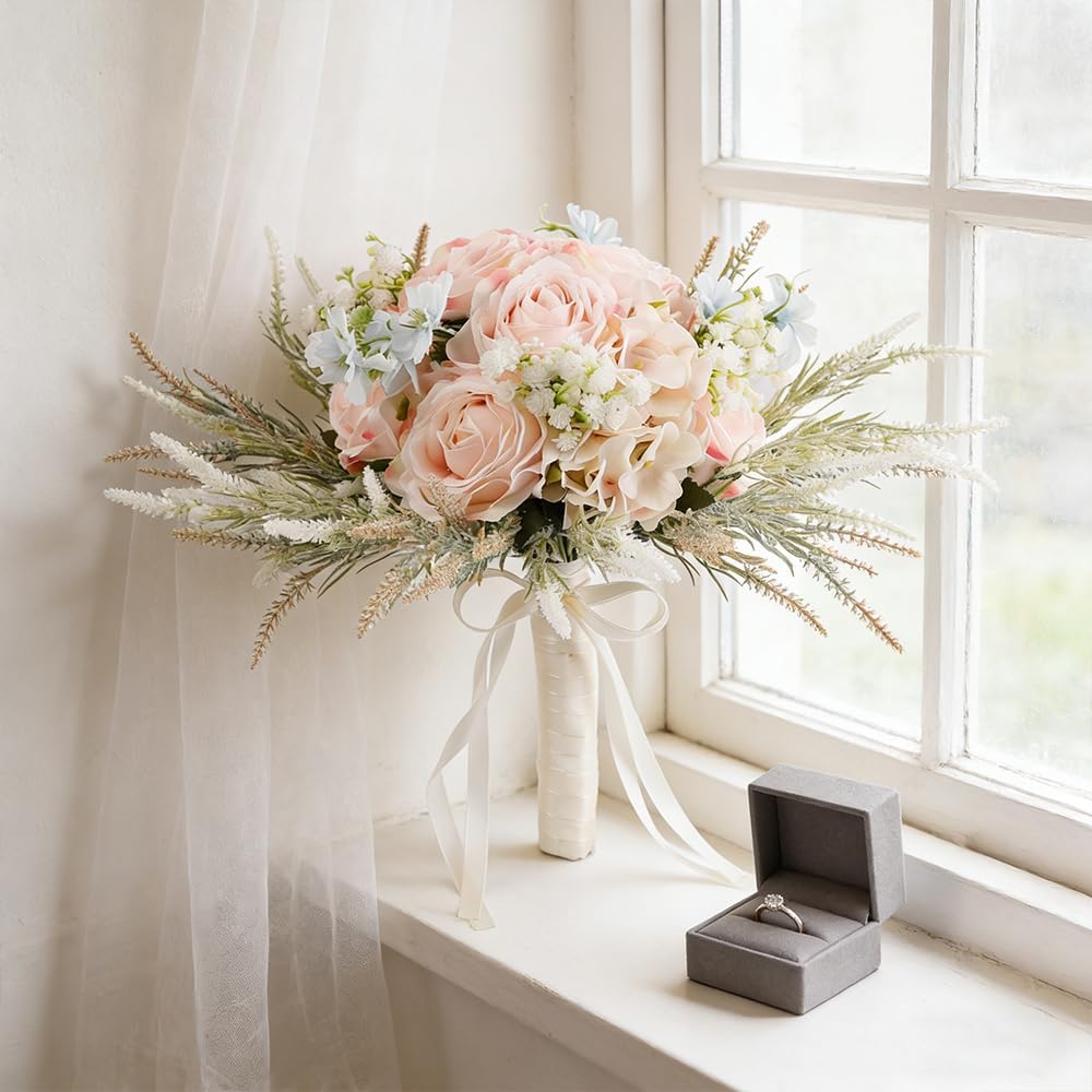 LESING Brautsträusse, künstliche Rosen, handgefertigt, romantisch, für Braut, Brautjungfer, Blumenst