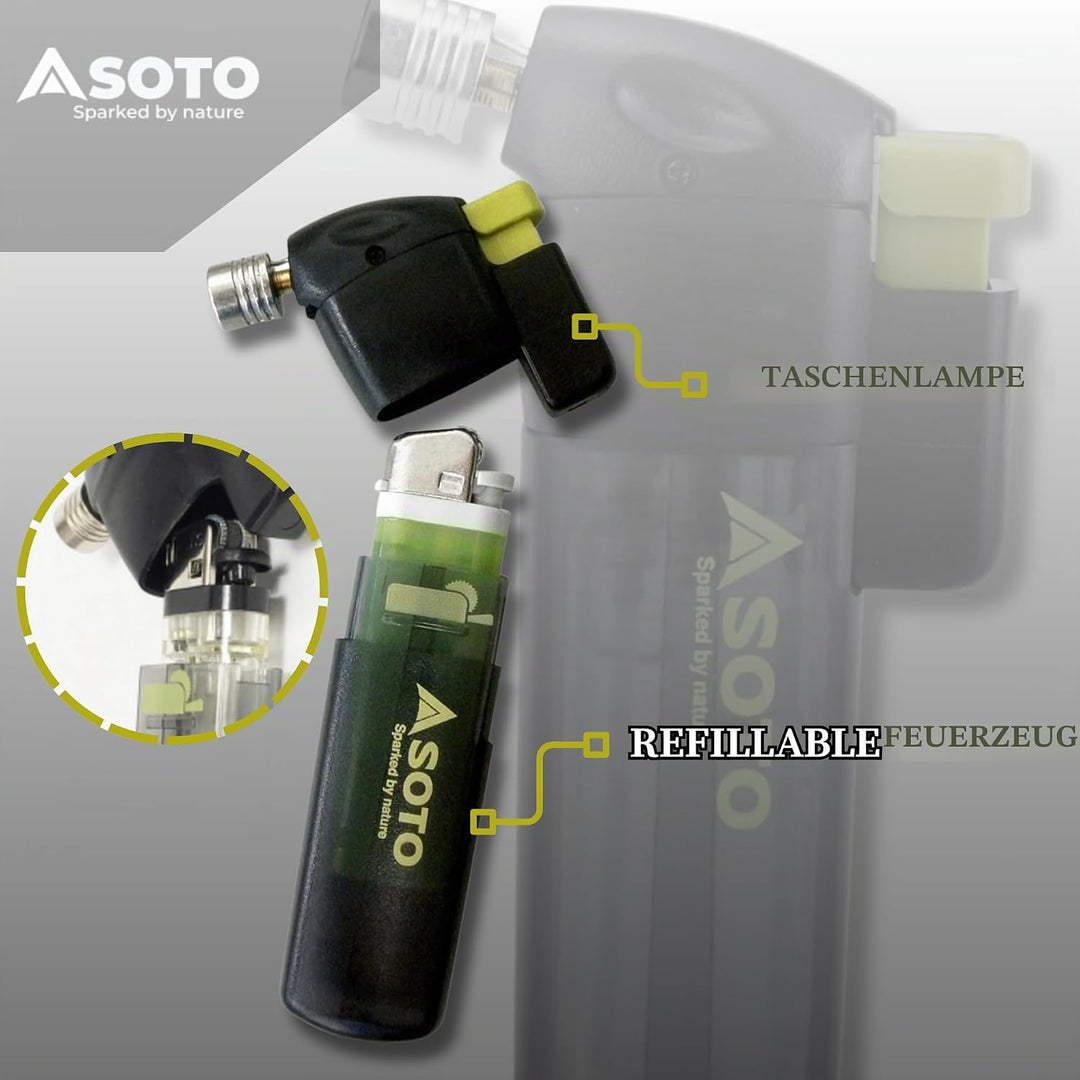 SOTO Pocket Torch with Lighter Schwarz - Leistungsstarker cleverer Feuerzeug Brenner, Grösse One Siz