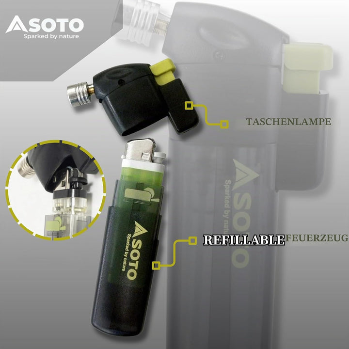 SOTO Pocket Torch with Lighter Schwarz - Leistungsstarker cleverer Feuerzeug Brenner, Grösse One Siz