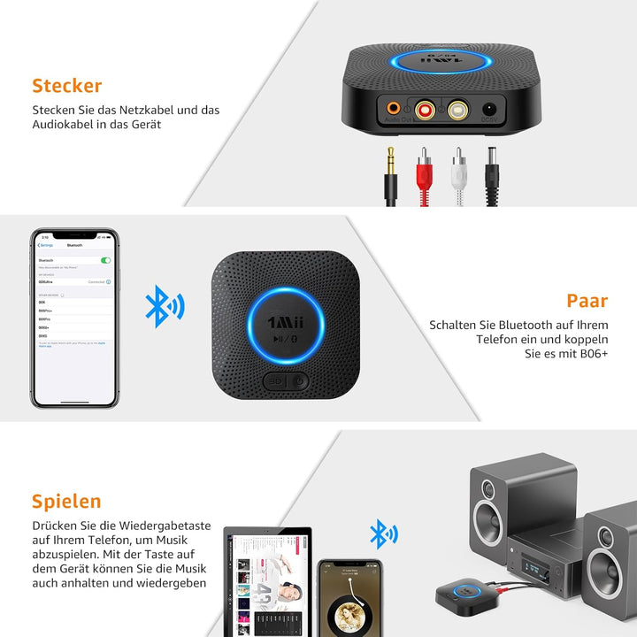 1Mii B06 Plus Bluetooth HiFi Empfänger, Drahtloser Audio Adapter, aptX HD aptX-Adaptive Bluetooth 5.
