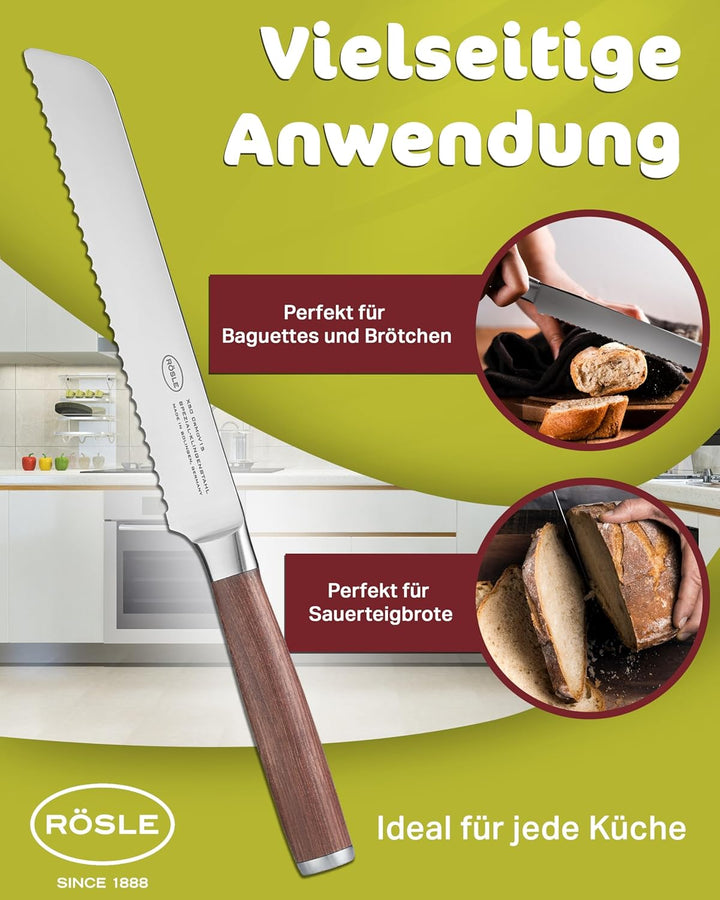 RÖSLE Brotmesser Masterclass, Hochwertiges Küchenmesser zum Schneiden von Brot, Brötchen und Baguett