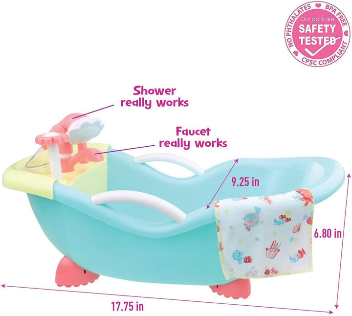 JC TOYS - for Keeps 25520 Zubehör für Babypuppen, Blau Badewanne mit funktionaler Dusche, Badewanne