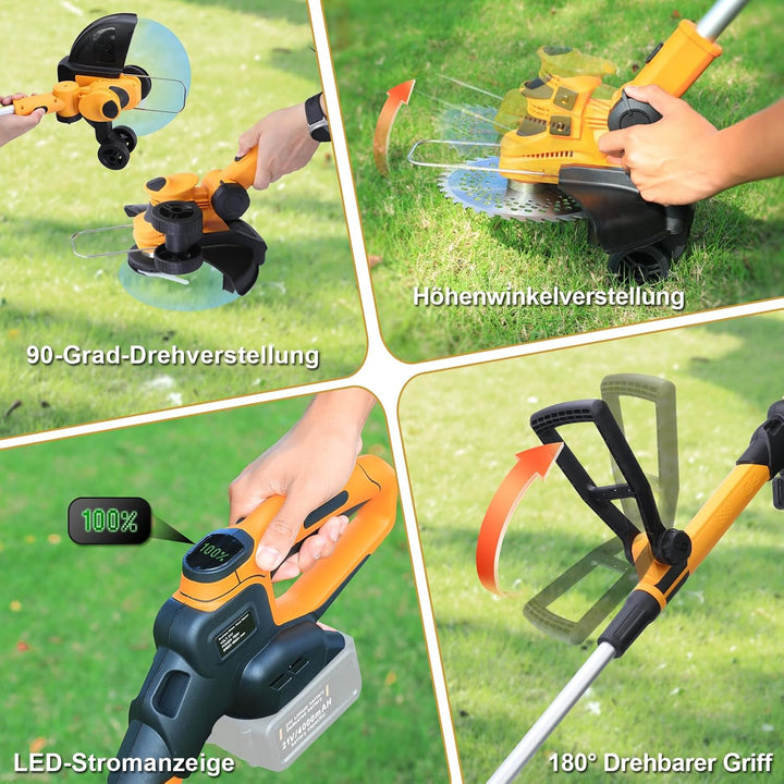 Akku Rasentrimmer für Makita Akkus 18 V (MAX 21 V),2-in-1-Rasenkantenschneider mit Unkrautbürste,bür